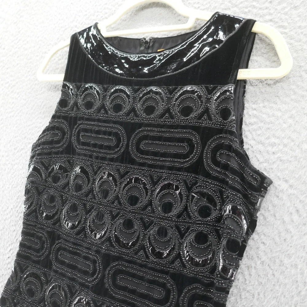 Tory Burch Womens‎ Beaded Velvet Patent Leather Sheath Dress 4 Black Cocktail